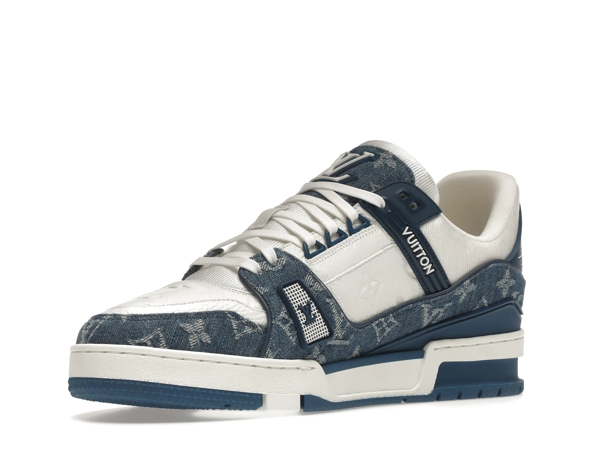 LV TRAINER MONOGRAM DENIM WHITE BLUE (6)