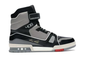 LV TRAINER SNEAKER BOOT HIGH BLACK GREY FIRST COPY