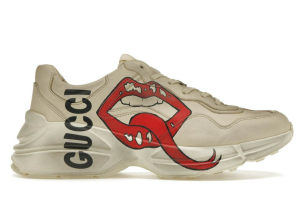 GUCCI RHYTON LEATHER SNEAKERS WITH LIP PRINT