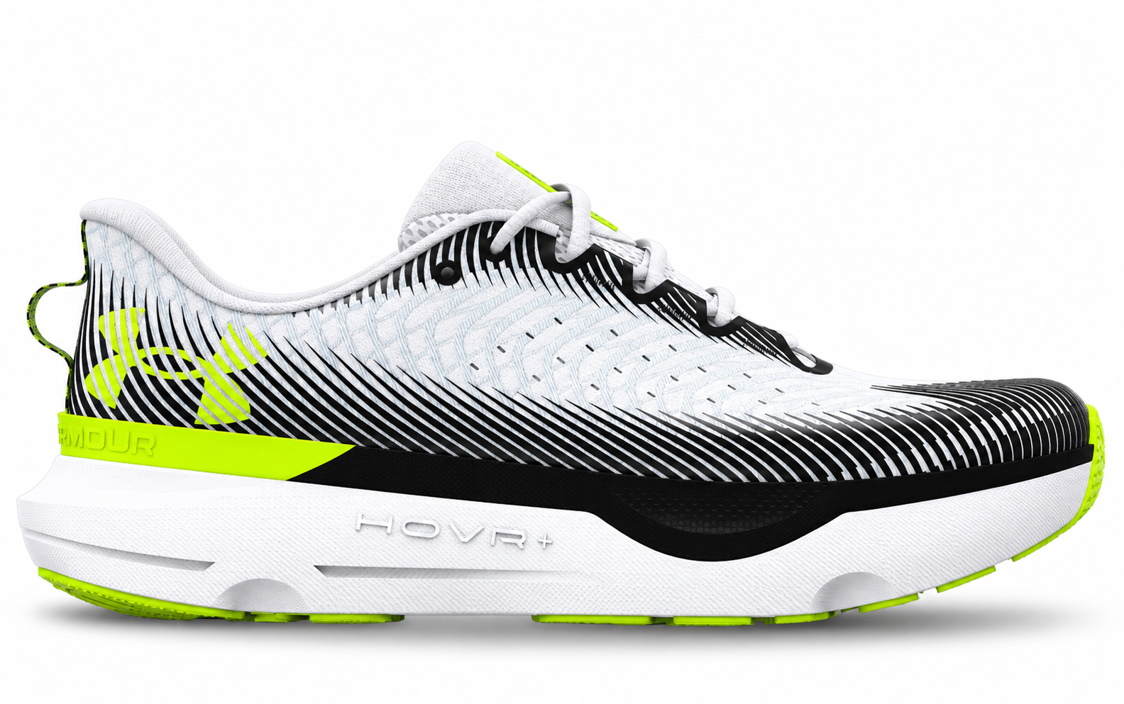 White, Black, and Lime Running Shoe